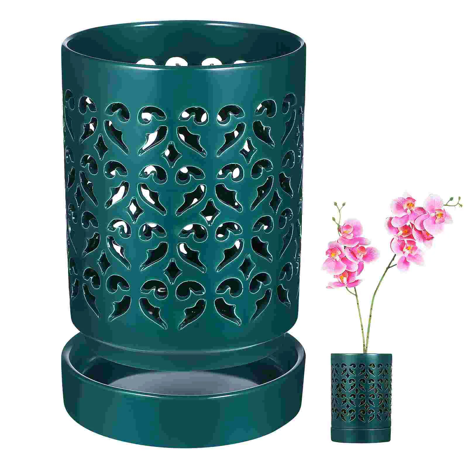 

Ceramic Orchid Pot Planter with Saucer Flowerpot Seedling Pots Outdoor Holes Flowerpots Drainage