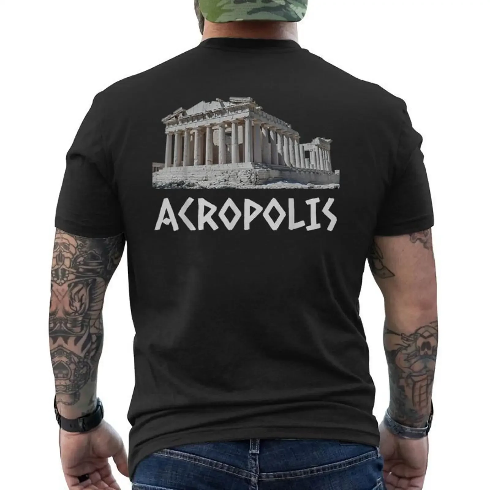 Parthenon Acropolis Of Athens Greece Hellas Souvenir Greek Men's T shirt Back Print Monsterry vintage Washed homme Versatile