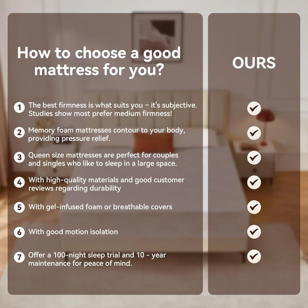 Colchão Queen de 12 polegadas de firmeza média, colchão Queen Size de espuma viscoelástica com gel refrescante em uma caixa para alívio de pressão, CertiPUR-