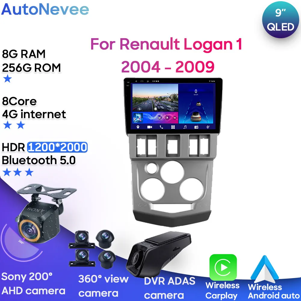 

Мультимедиа Android для Renault Logan 1 2004-2009, автомобильная стереосистема, процессор, радио, QLED-плеер, навигация, Carplay Auto HDR 5G BT, экранная камера