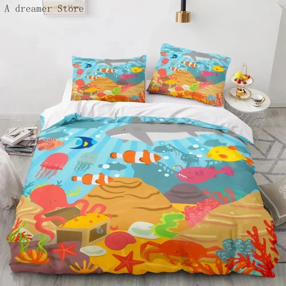 

Underwater World Marine Animals Blue Ocean Comfortable Duvet Quilt Cover Pillowcase Bedding Set Bedroom Decoration Home Textile