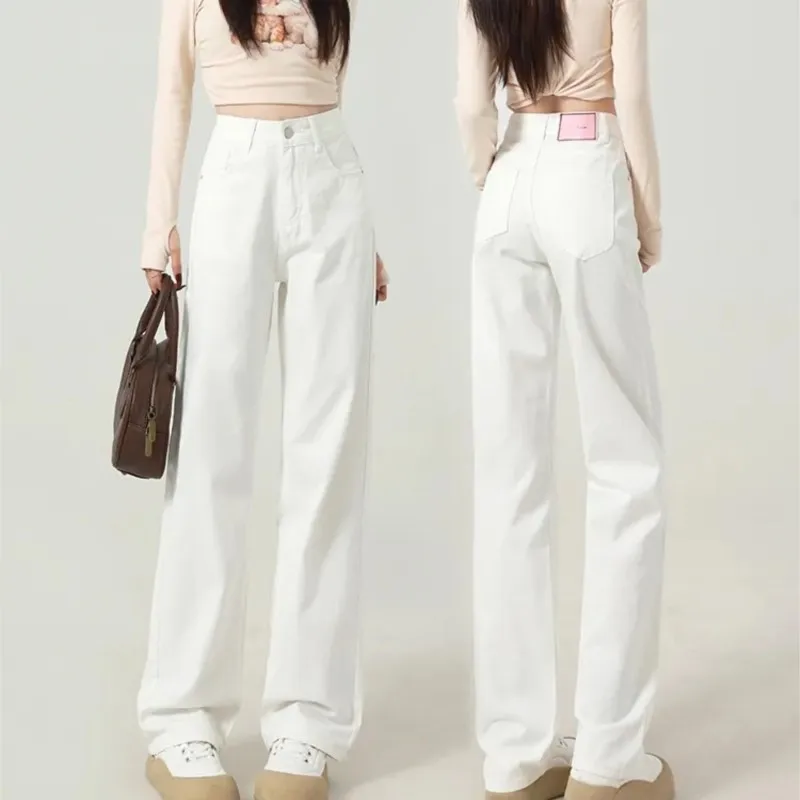 White Wide Leg Jeans For Women Summer Thin Plus Size Female Denim Trousers High Waisted Loose Slimming Straight Floor Pants