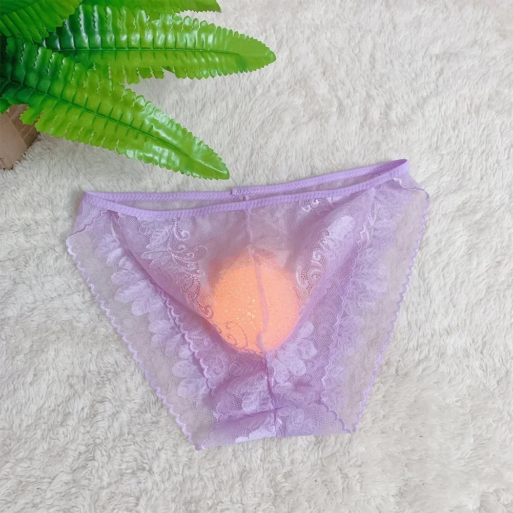 Woman Panties For Men Sexy Sissy Lace Underwear See Through Ball Pouch Underpants Breathable Panties Gay Soft Sheer Lingerie