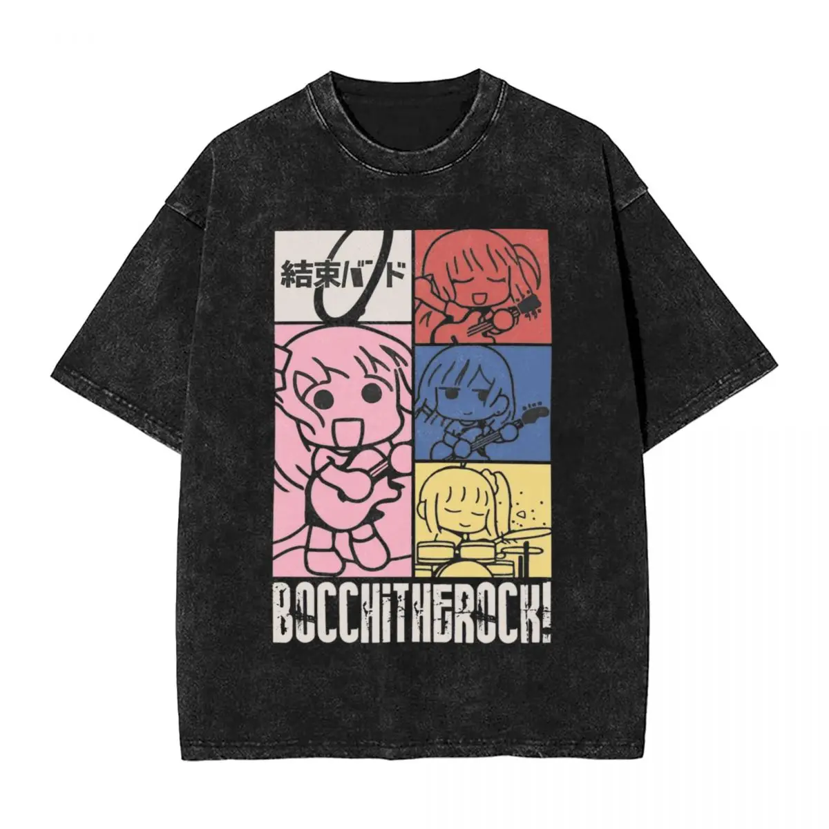 Bocchi The Rock Hitori Gotou Washed T Shirt Streetwear Hip Hop T-Shirts Tee Shirt Men Women Short Sleeve Oversize Graphic Print