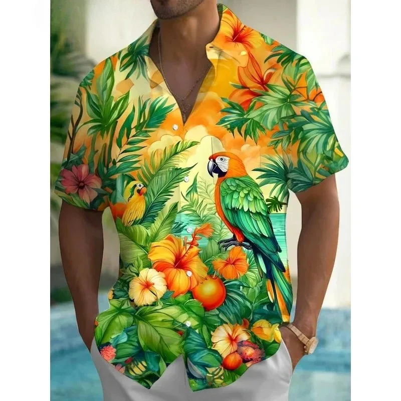 

3D Printed Hawaiian Shirts Fashion Short Sleeve Tops Button Blouse Dreamy Village Pattern Lapel Shirt for Men Flower Bird Boat