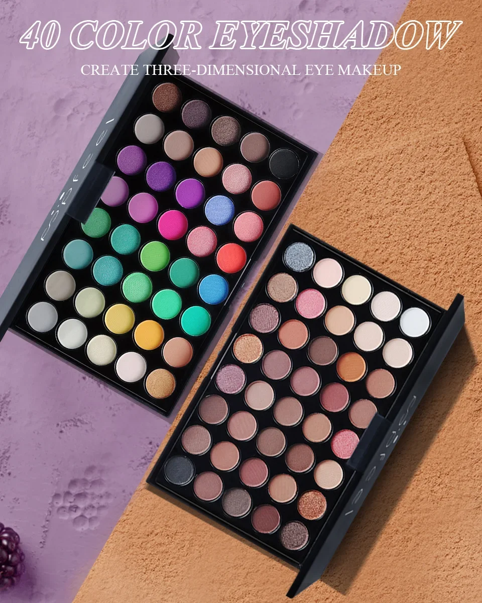 Palette de fards à barrage nacrés scintillants pour les yeux, pigments nude brillants, maquillage imperméable, cosmétiques, 40 couleurs, 256