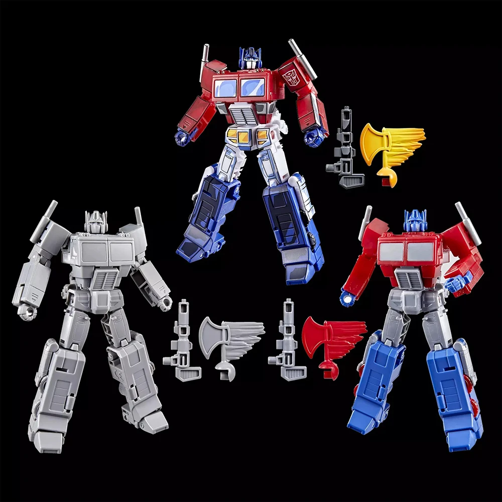 Faretto originale Hasbro Transformers Optimus Prime (modello grigio, prototipo e produzione) Confezione da 3 giocattoli di classe Deluxe da 11,5 cm