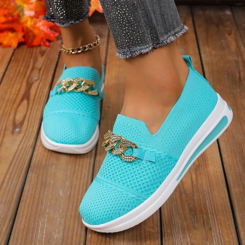 Breathable Knit Loafers for Women Plus Size 43 Light Weight Soft Sole Flats Shoes Woman Autumn Anti-Slip Casual Shoes Ladies