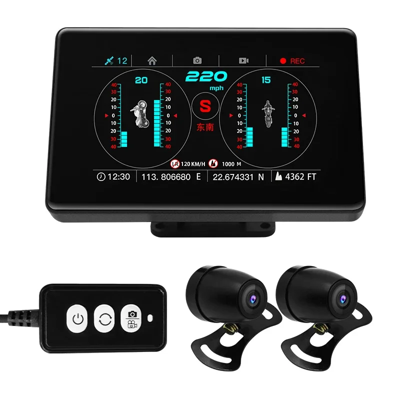 Motorcycle Camera C20-M IP67 Waterproof Overspeed Warning Motorcycle Equipments With HUD Head up Display Camera Moto Dual Cam