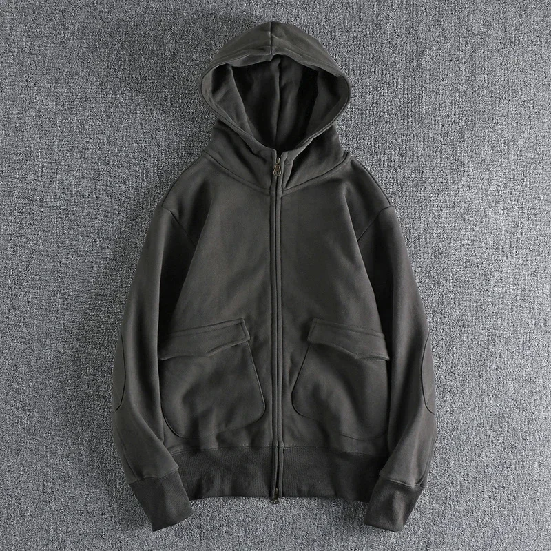 Sweater cardigan jacket male niche original design autumn and winter plus velvet padded heavy retro hooded