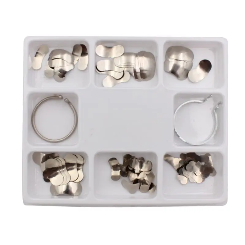 

No.1.398 100Pcs Dental Sectional Contoured Matrices Matrix Bands Stuck Full Teeth Replacement + 2Pcs Matrix Ring Dentist Tools