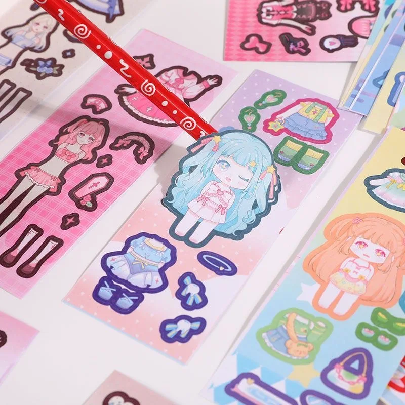 100/200 PCS Cute Girl Stickers Kawaii Cartoon Laser Sticker Plate DIY Campus Students Decoration Stationery