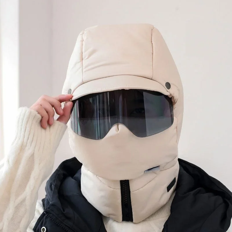 Windproof Full Face Outdoor Mask with Goggles Hooded Cotton Protective Breathable Windproof Full Coverage Outdoor Riding Mask