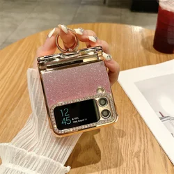Electroplated Sparkling Diamond Gradient Holder Phone Case For Samsung Galaxy Z Flip 3 4 5 6 Folding Back Cover Protective Case