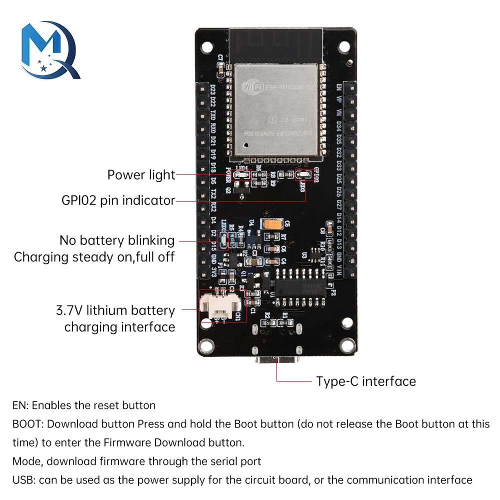 Esp32 1.9 pouces écran Lcd Wifi Bluetooth carte de développement intégré Esp32-Wroom-32 Module type-c