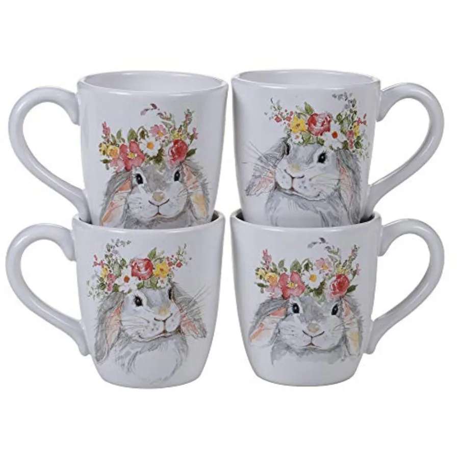 

Набор из 4 кружек Sweet Bunny, 20 унций, разноцветные керамические кофейные чашки с дизайном пасхального кролика, большая емкость, посуда для кофе, чая и горячих напитков