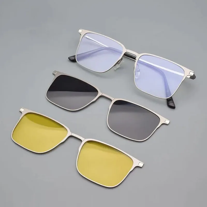 

Polarized Magnetic Sleeve Mirror Men Myopia Magnet Sunglasses Adsorption Clip On Glasses Blue Frames Silver Spectacles 3-in-1