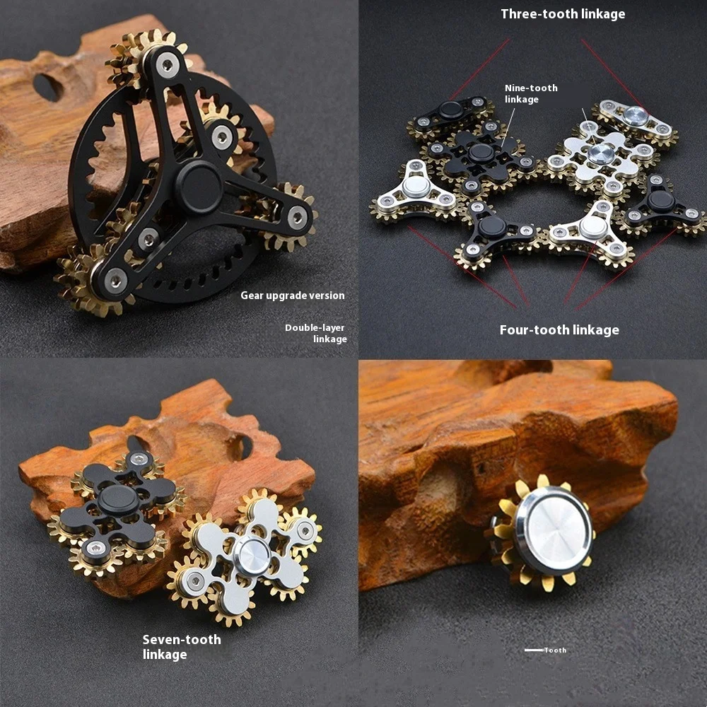 ปลายนิ้ว gyro decompression เกียร์ Fidget Spinner เก้าฟันเชื่อมต่อ hand cranked Spinner EDC เกียร์เชื่อมต่อนิ้วมือ gyro ของเล่น