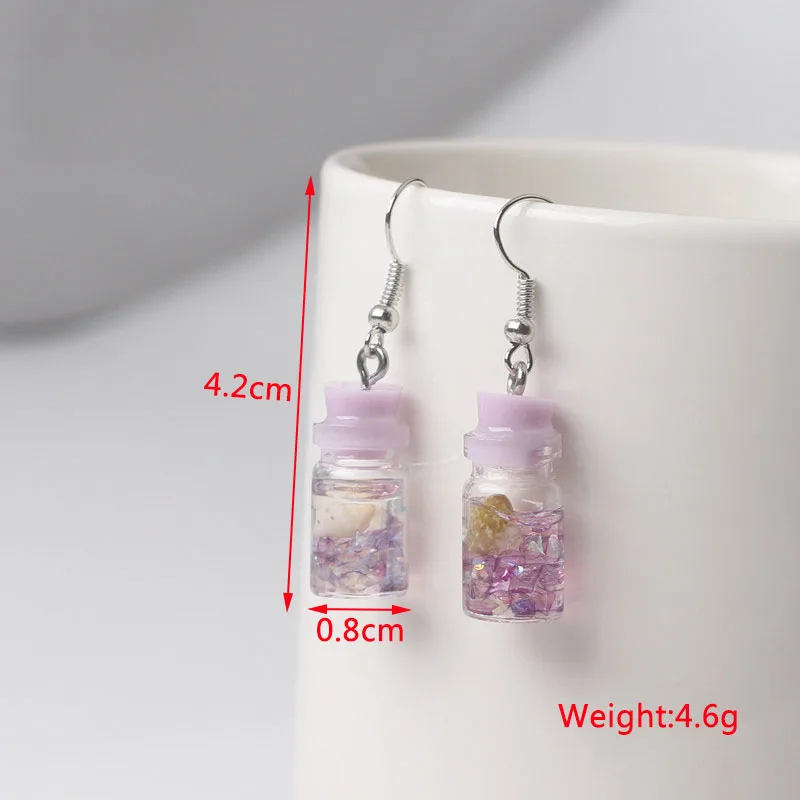 Brincos Dangle de cor roxa para mulheres, pingentes de garrafa, brincos em forma de C, brincos de borboleta