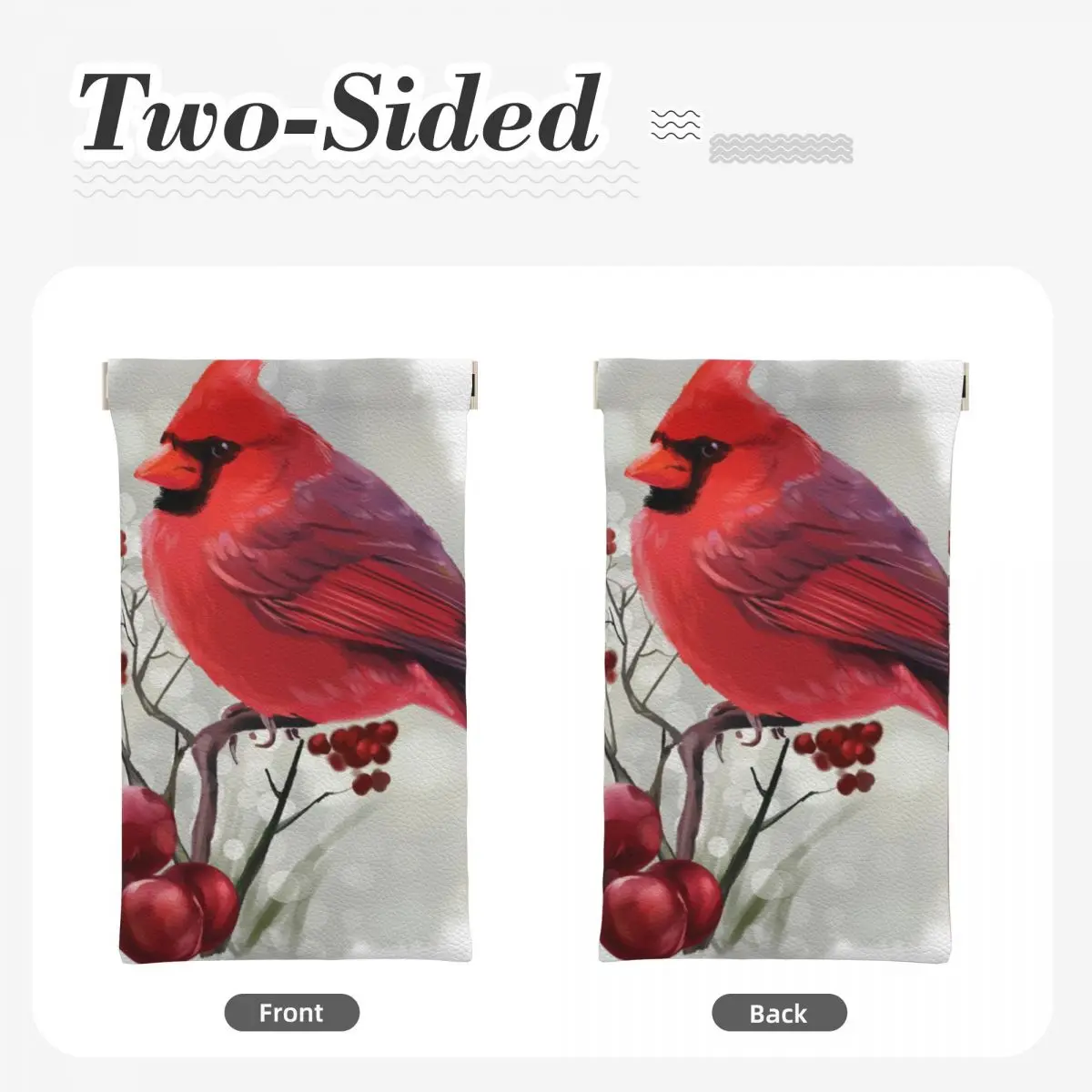 Eyeglasses Pouch Winter Bird Cardinal Sitting On Branch Illustration Portable Squeeze Glasses Case Bag