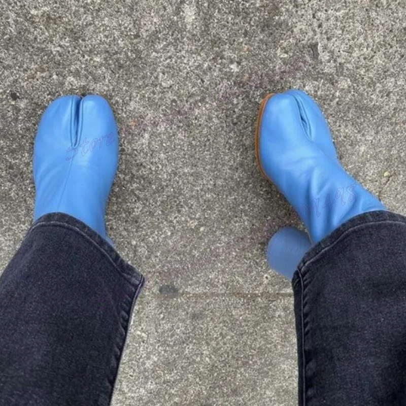 

Blue Split Toe Tabi Boots Chunky Heels Shoes for Women Matte Leather Sexy Lady Designer Shoes 2024 Zapatos Para Mujere