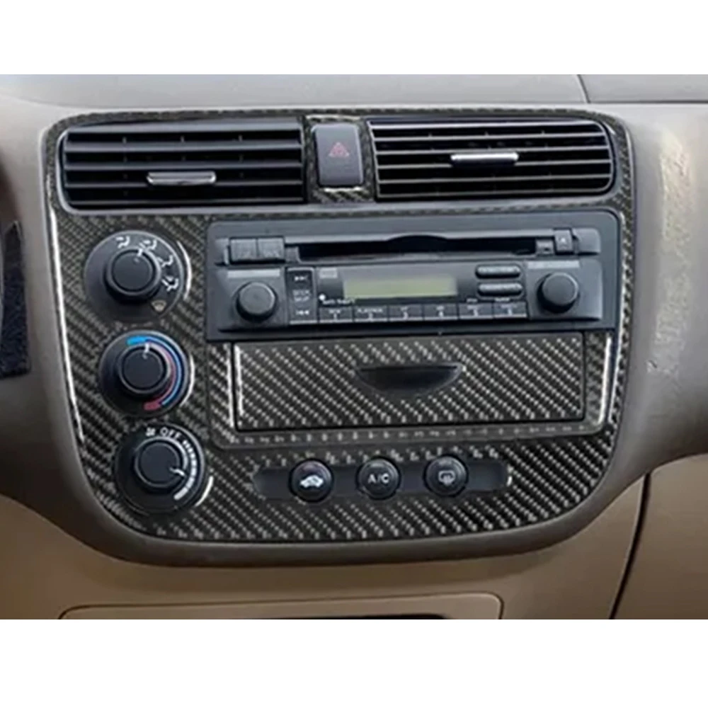 For Honda Civic 2001 2002 2003 2004 2005 Accessories Carbon Fiber Car Interior Radio AC Control Panel Trim Sticker Decoration
