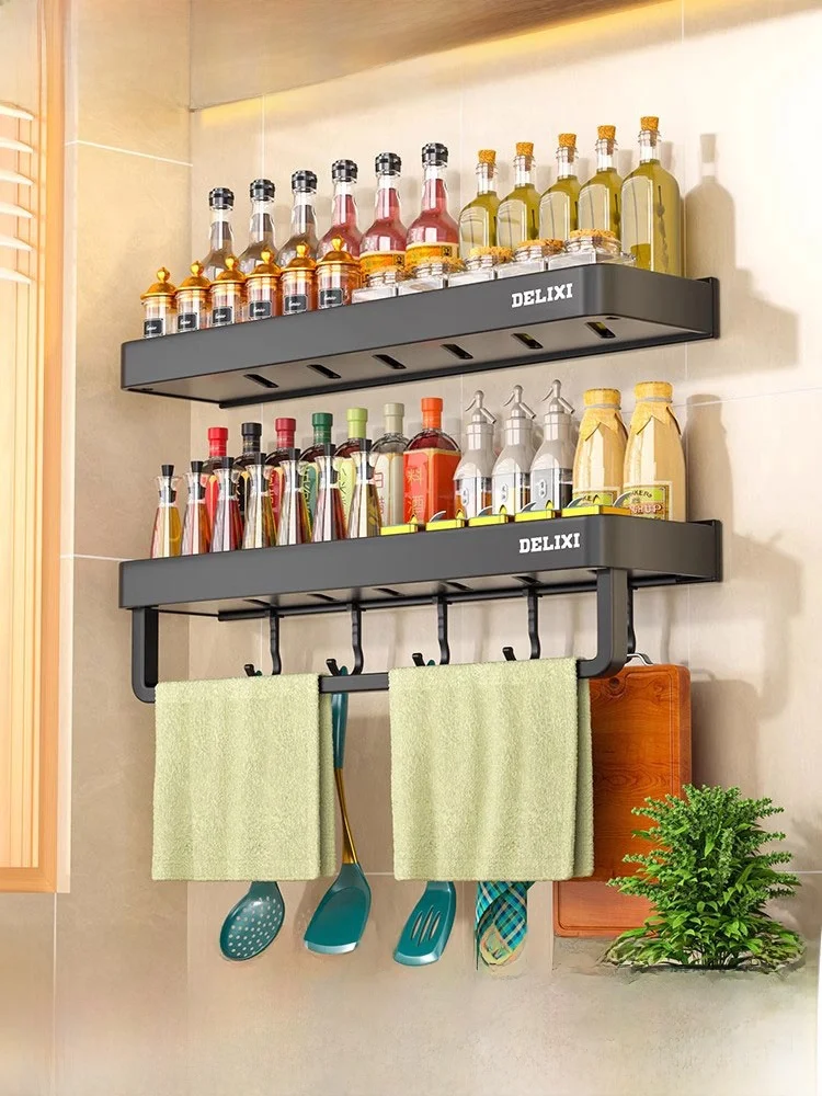 

xi High-End Kitchen Spice Storage Ra Wall-Mounted No-Drilling Multi-Functional Multi-Layer Aluminum Storage elf