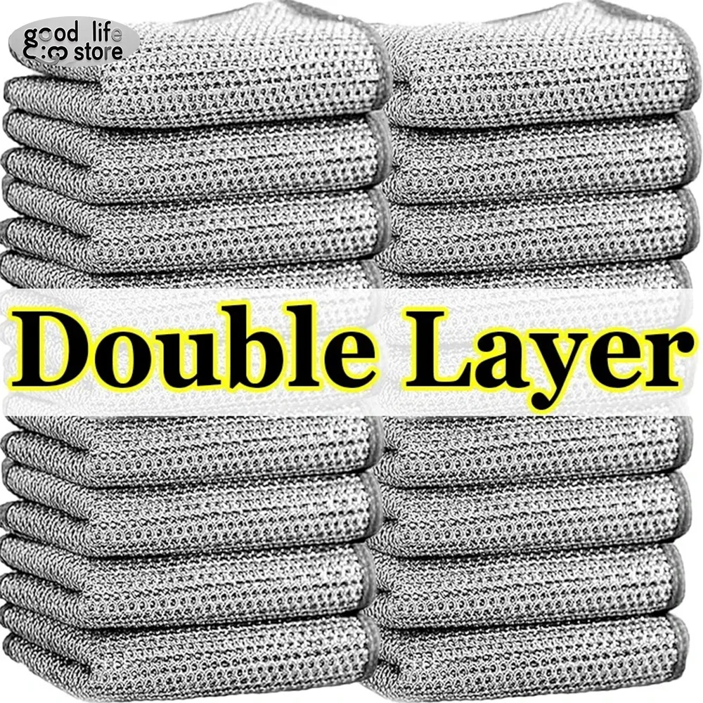 

10pcs double-sided Thickened Steel Wire Cleaning Cloth Magic Dishcloth Non-Scratch Washing Pot Rags Kitchen Cloth Wire Ball Rag