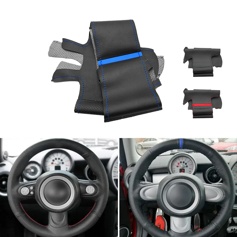 For Mini R56/R57 Hatchback Clubman Clubvan Convertible Coupe Roadster 3-Spoke Hand-stitched Car Steering Wheel Cover Leather Acc