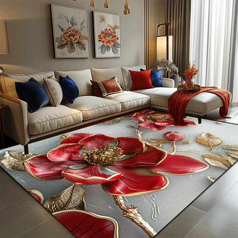

Light Luxury 3D Flower Carpets Living Room Decoration Large Rugs Modern Home Sofa Side Floor Mat Bedroom Bedside Soft Foot Mats