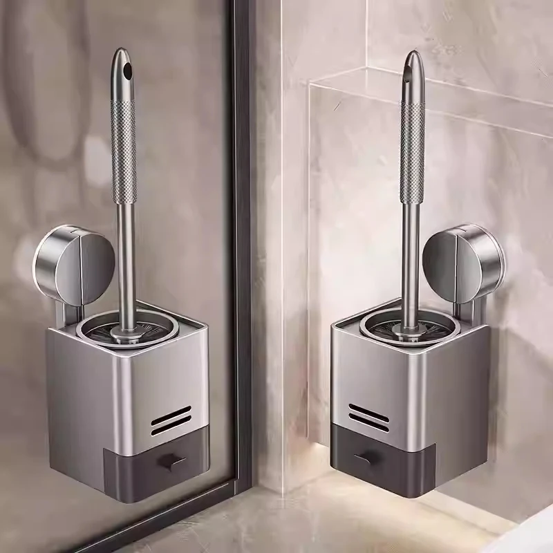 Bathroom Furniture Set Suction Cup Toilet Brush Set Wall-Mounted No Dead Angles Bathroom Storage Rack Toilet Cleaning Essential