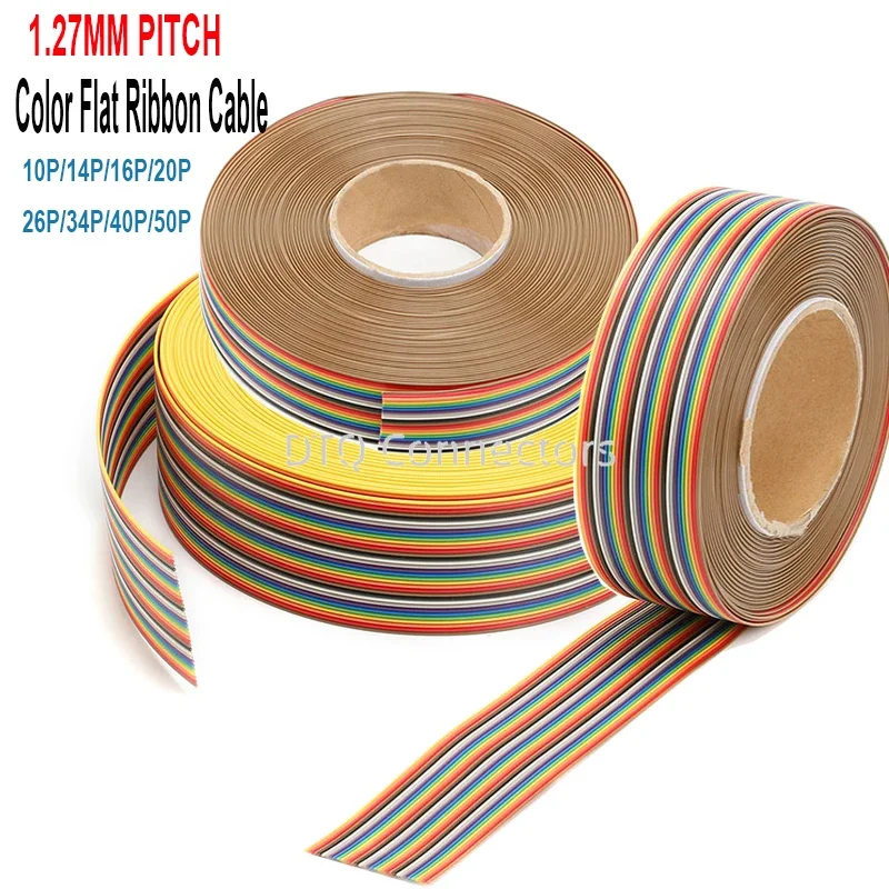 5/1Meter 10P/14P/16P/20P/26P/34P/40P 1.27mm PITCH color Flat Ribbon Cable Rainbow DuPont Wire for FC dupont Connector 2.54mm IDC