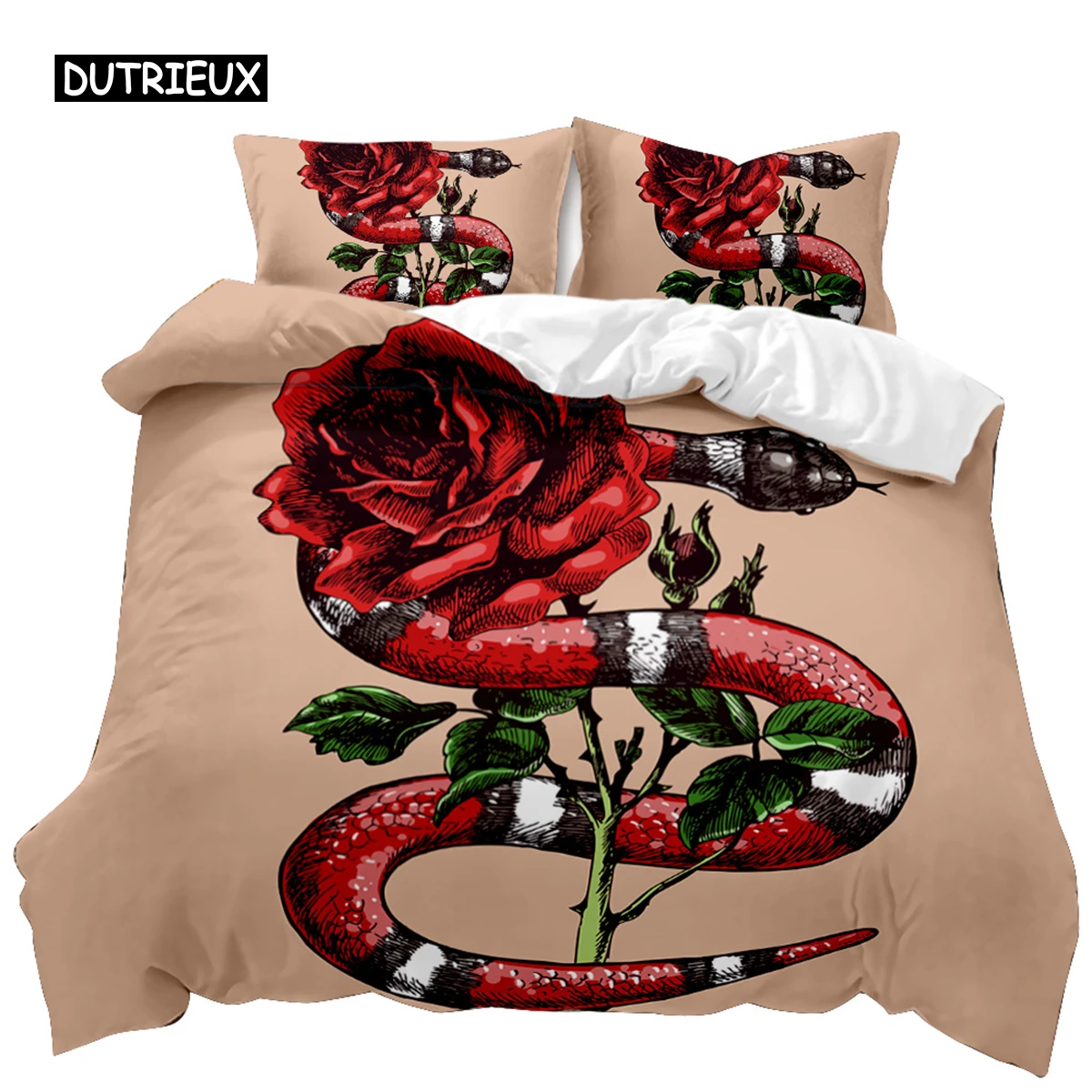 Snake Duvet Cover Wild Animal Comforter Cover Exotic Fairy Rose Twin Bedding Set African Wildlife Style Polyester Quilt Cover