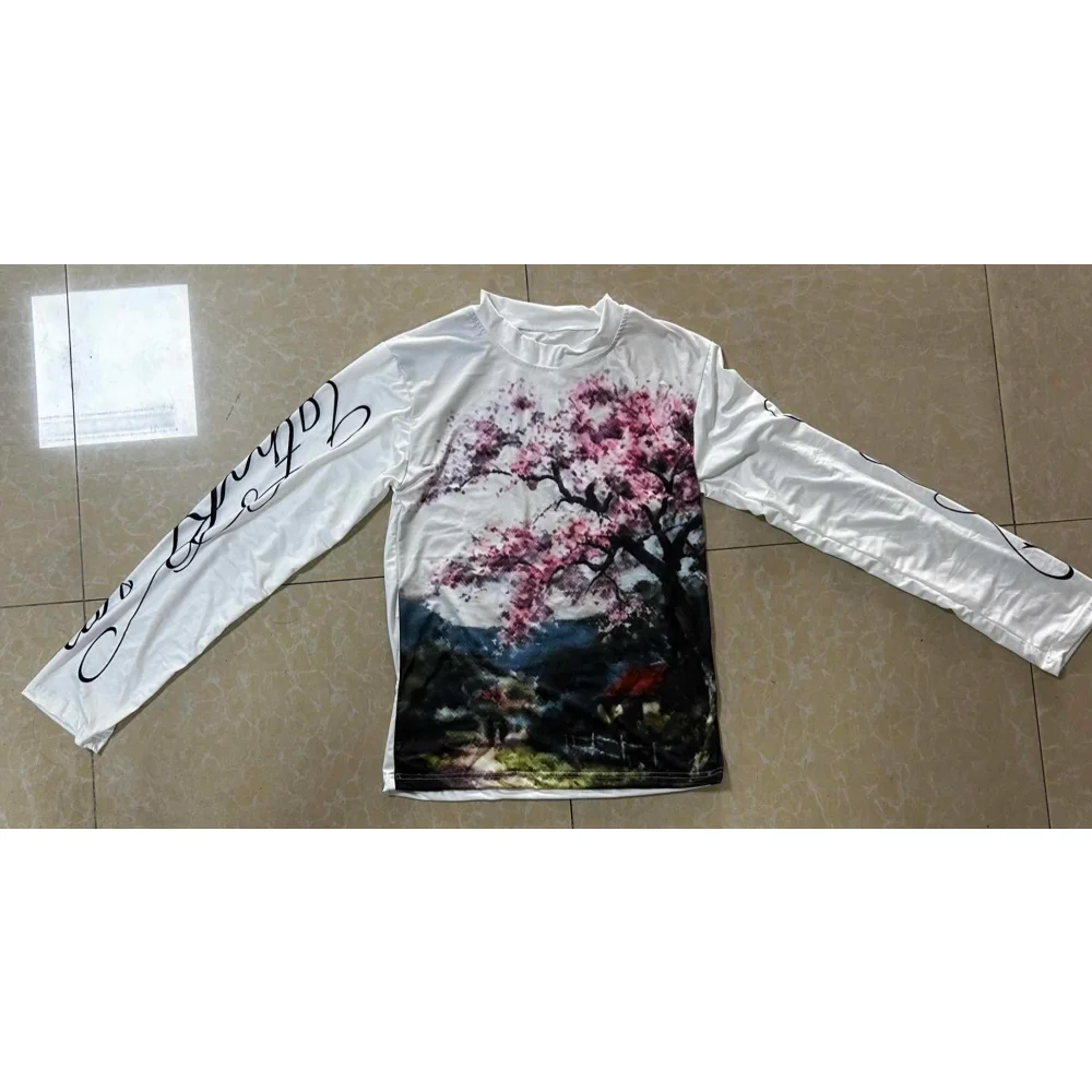 Ins European American Cross-Border New Floral Letter Print Street Casual Loose Fit Slim-Fitting Round-Neck Punk T-Shirt Y2K