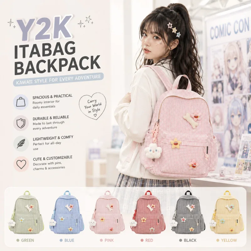 Plaid Backpacks School Bag Travel Backpacks Cute Gingham Rucksack Teen Girls College Students Middle, School Bookbag Gift New
