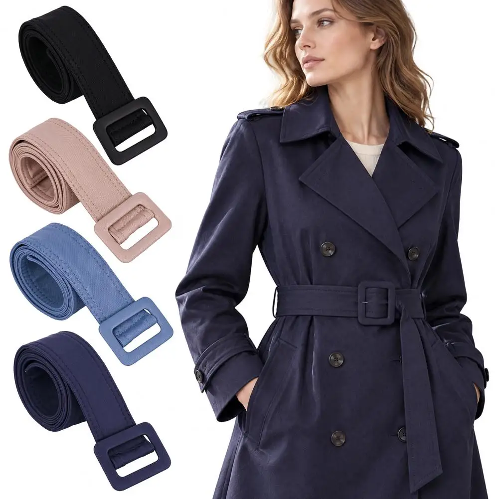 Adjustable Fabric Waist Belt for Women, Wide Cloth Belt with Square Buckle, Decorative Waistband for Windbreakers Coats Dresses