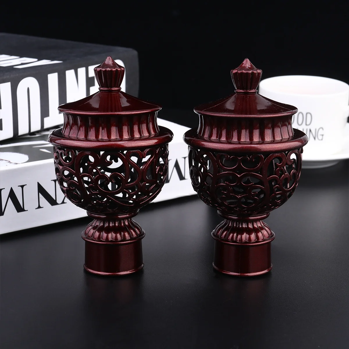 

6Pcs Roman Curtain Rod End Caps Retro Hollow Decorative Finials for Window Drapery Rods Home Decor Rose Gold Decorative End Cap