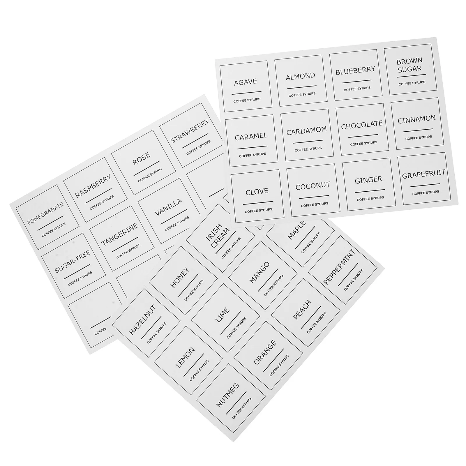 3Sheets Coffee Syrup Labels Waterproof PVC Sticky Stickers for Coffee Cart Essentials Syrup Bottle Identification Kitchen