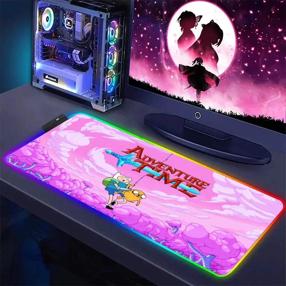 RGB A-Adventure Times Mausepad Luminescence Gaming Accessories Desk Protector Mause Pc Gamer LED Keyboard Mat Non-slip Mice Pads