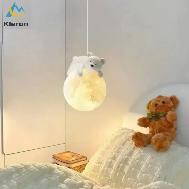  Nordic Modern Moon LED Chandelier Bedroom Study Restaurant Bedside Polar Bear Wall Lamps Living Room Decor Rabbit Pendent Lamps 