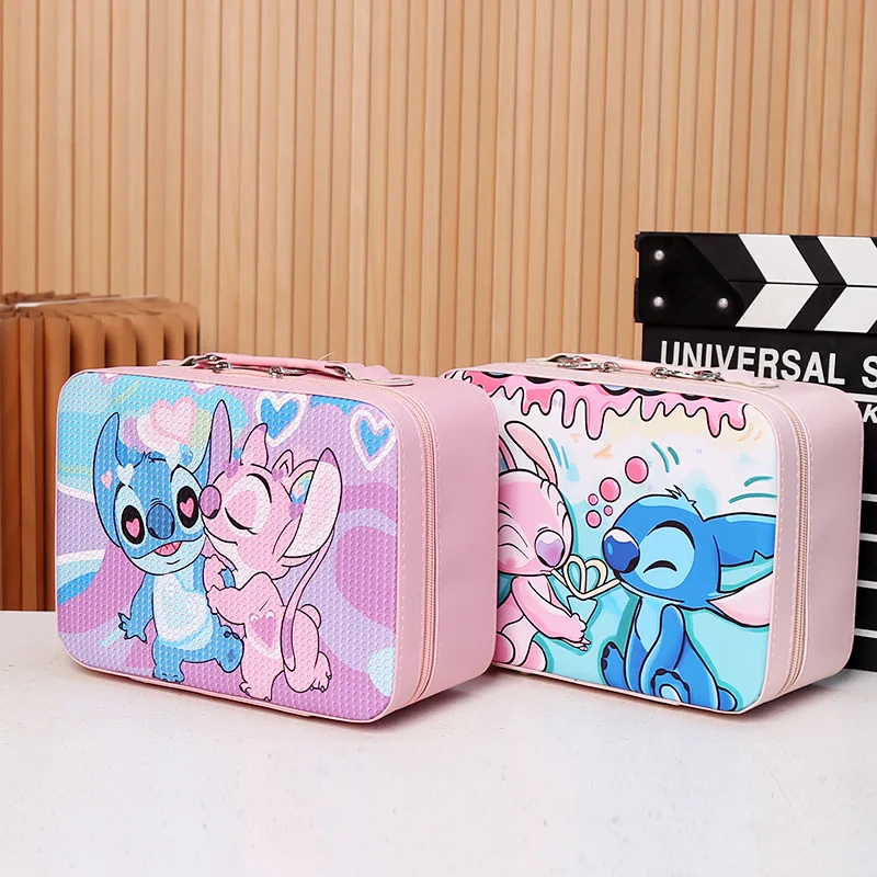 Disney Stitch Portable Cosmetic Case Anime Lilo & Stitch Jewelry Storage Box with Mirror for Women Multifunctional Cosmetic Bag