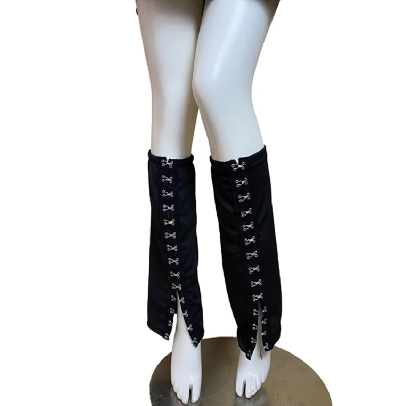 Women Black Punk Socks Street Chinese Buckle Slit Slim Leg Warmers Harajuku Casual Hosiery Gothic Accessories 2025 Spring Sumer
