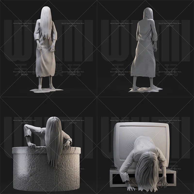 

1/24 1/18 Scale Long Haired Pajamas Female Ghost Creepy Horror Film DIY Self-assembled GK 3D Resin Un-panited White Doll Toy
