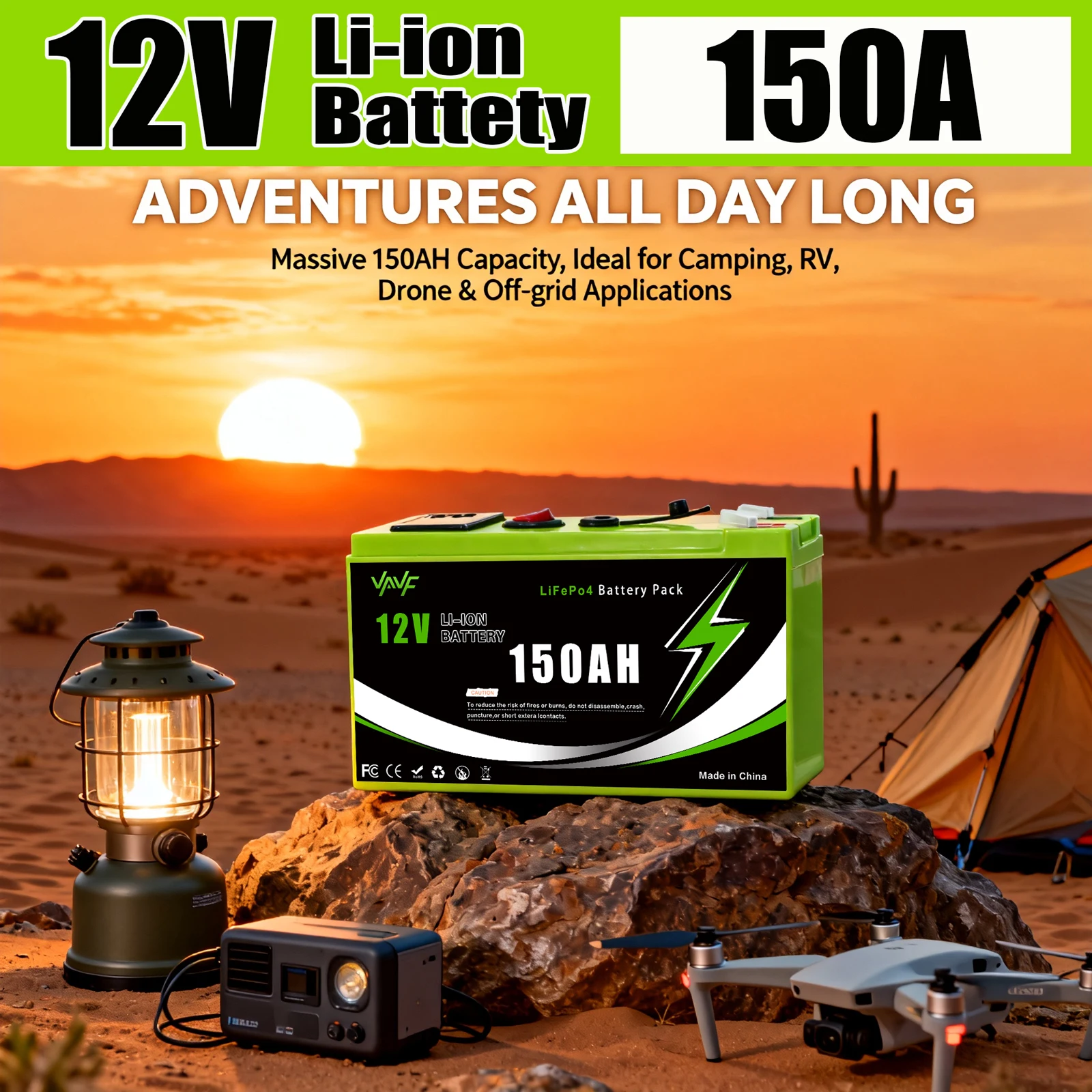 

LiFePO4 12V 150Ah Rechargeable Lithium Battery,Built-in BMS,Perfect for Ride on Toys,solar panels,Fish Finders,Power Wheels
