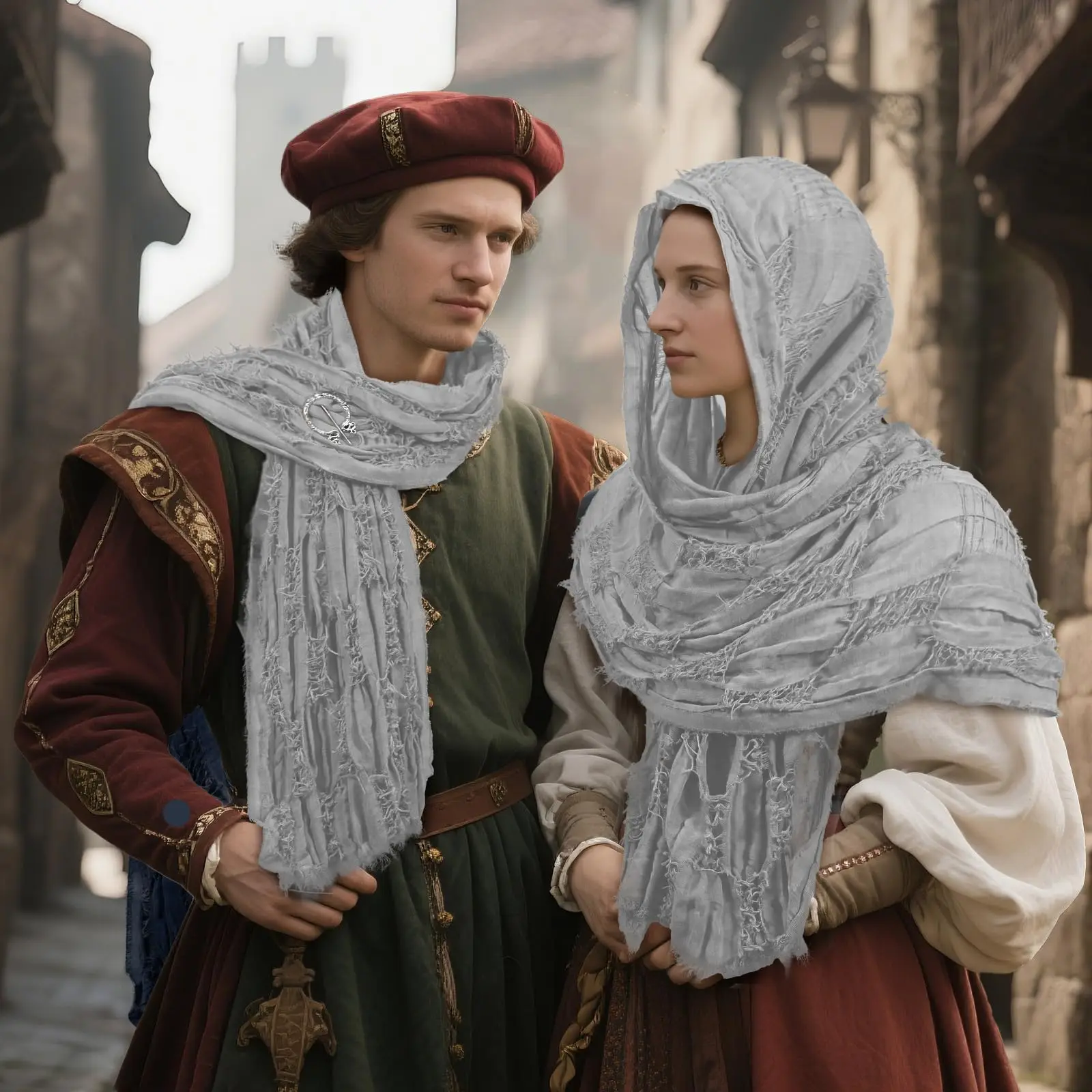 Fantasia de duna pós apocalíptica, capa com capuz, cachecol do deserto, xale, meia capa, roupa viking medieval para homens e mulheres