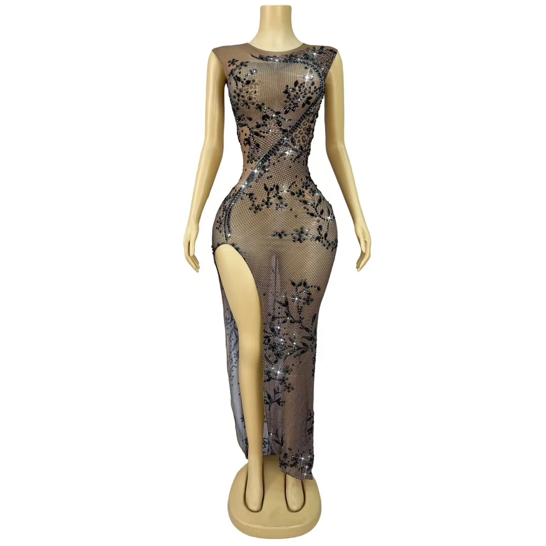 high-end-black-see-through-mesh-long-dress-birthday-party-festival-celebrate-show-high-side-slits-evening-gown-sexy-women-outfit