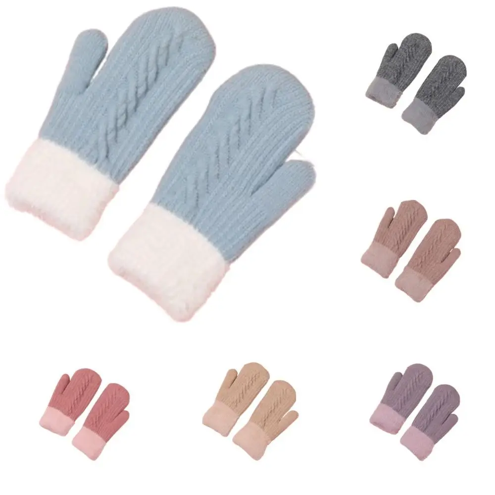 Cute Warm Knit Twist Flowers Mittens Thickening Plush Full Finger Gloves Korean Style Soft Cycling Gloves Unisex