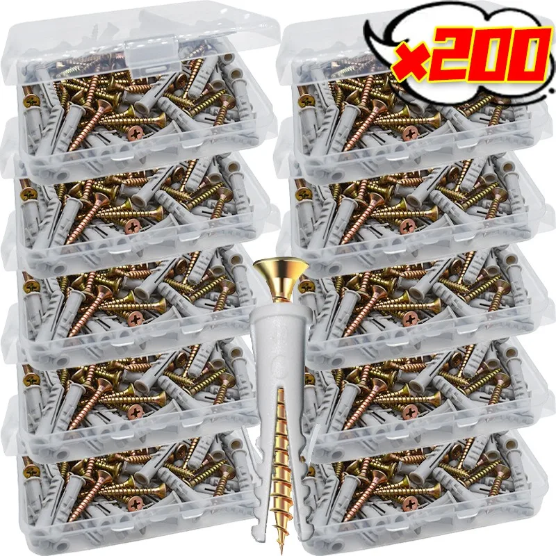 

50/200x Self Tapping Metal Expansion Tube Fasteners Bolt Metal Plastic Self Drilling Wall Plug Screw for Concrete Bricks Stone
