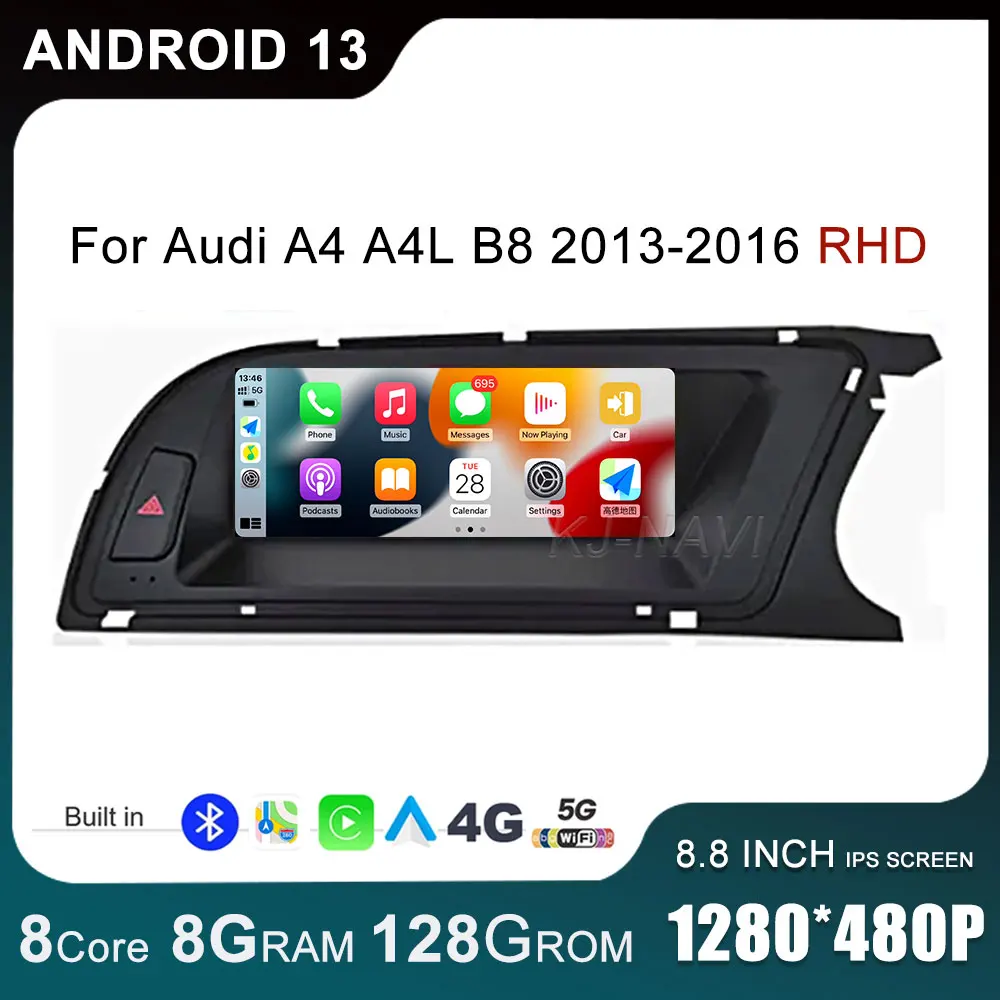 

RHD 8.8 Inch Android 13 Touch Screen For Audi A4 A4L B8 2013-2016 Car Accessories Carplay Monitors Multimedia Audio Radio Player