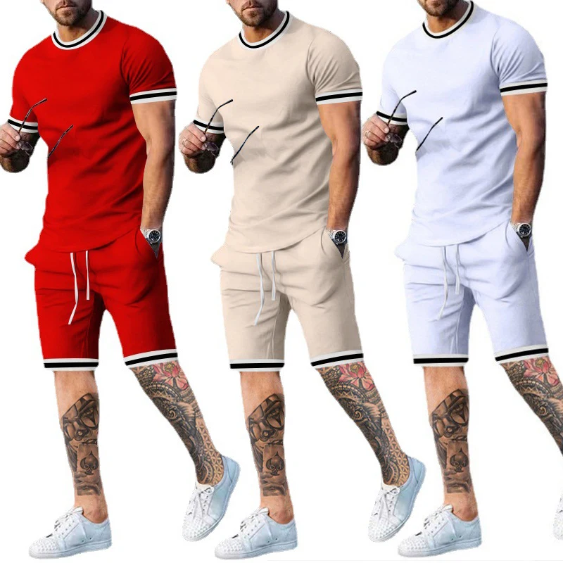 Letnie męskie zestawy dresów plażowych koszulka z krótkim rękawem dwuczęściowy garnitur oversize stroje sportowe odzież męska Streetwear